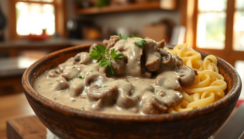 homemade beef stroganoff